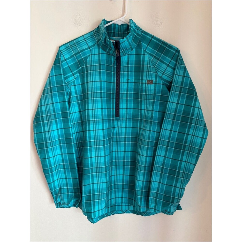 L.L. Bean women sunsmart UPF 50 Teal Plaid Quarter-Zip Pullover XS hiking NWT